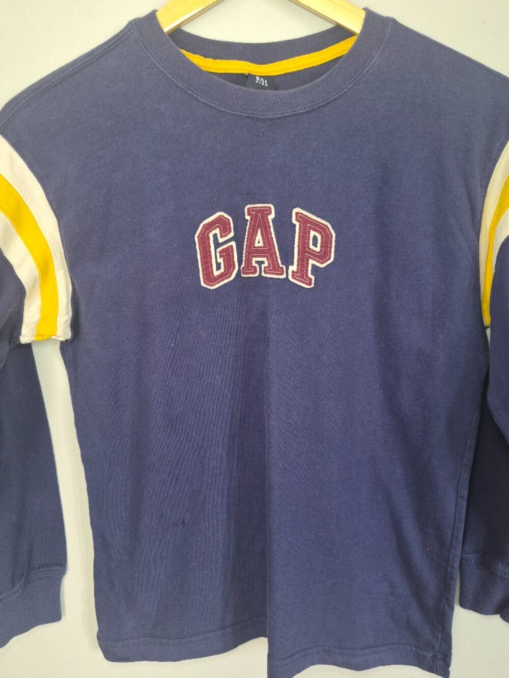 GAP Kids Varsity Long Sleeve Shirt Navy Blue Yellow Size Large 10